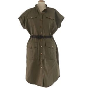 Ralph Lauren, olive green shirt dress with Bronze Buttons & four pockets. 6